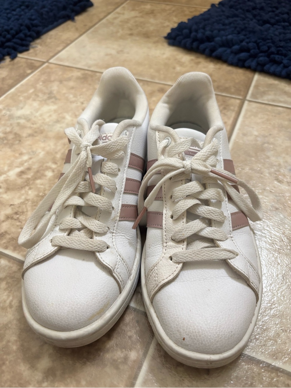 adidas White Sneakers with Blush Pink Stripes - Women's Casual Trainers